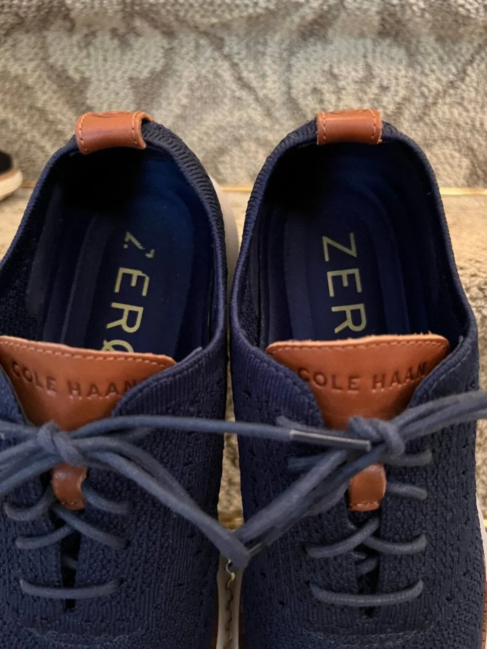 EUC Cole Haan ZeroGrand Wingtip Oxford Shoes in Navy Blue Knit Size 9.5 M